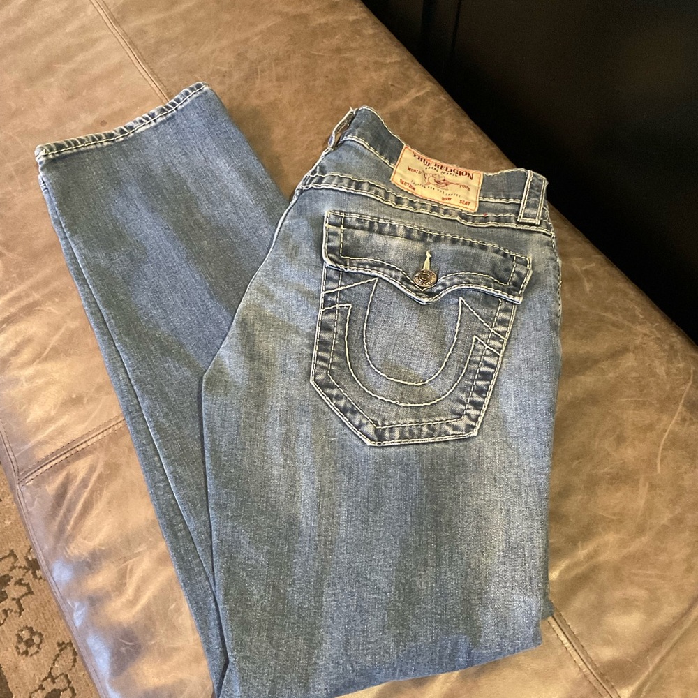True Religion Light Blue Denim Jeans, Geno Relaxed Slim, Size 32 Men